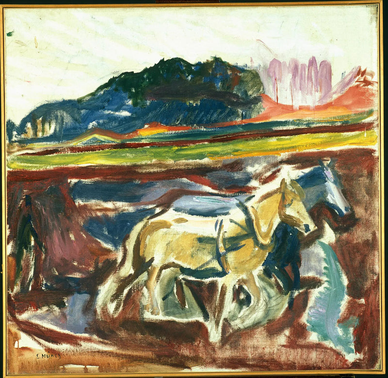 Pløjende heste - Edvard Munch