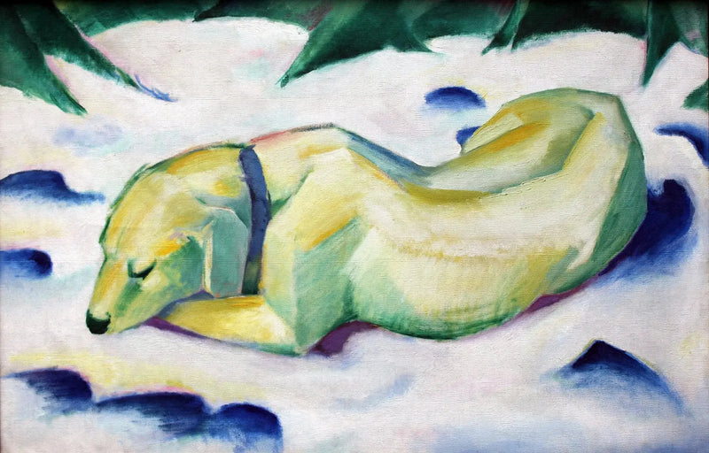 Hund liggende i sneen - Franz Marc