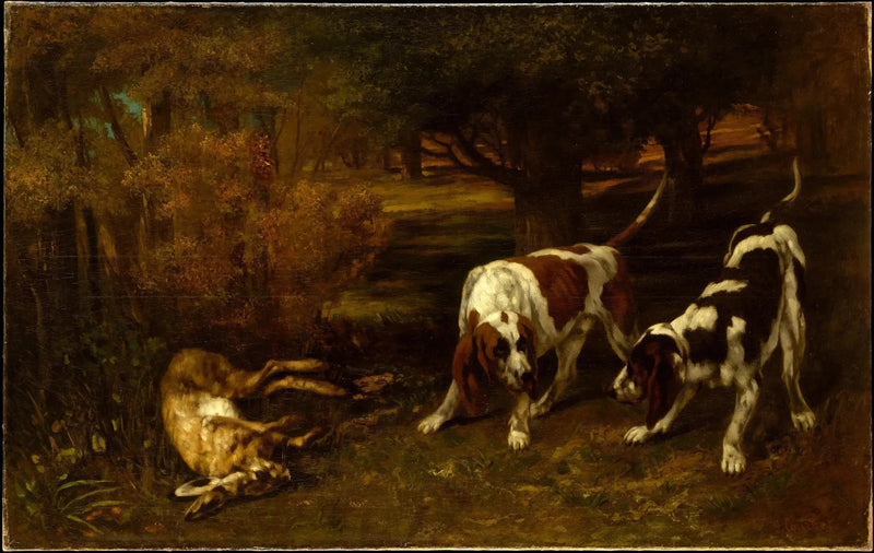Jagt hunde og død hare - Gustave Courbet