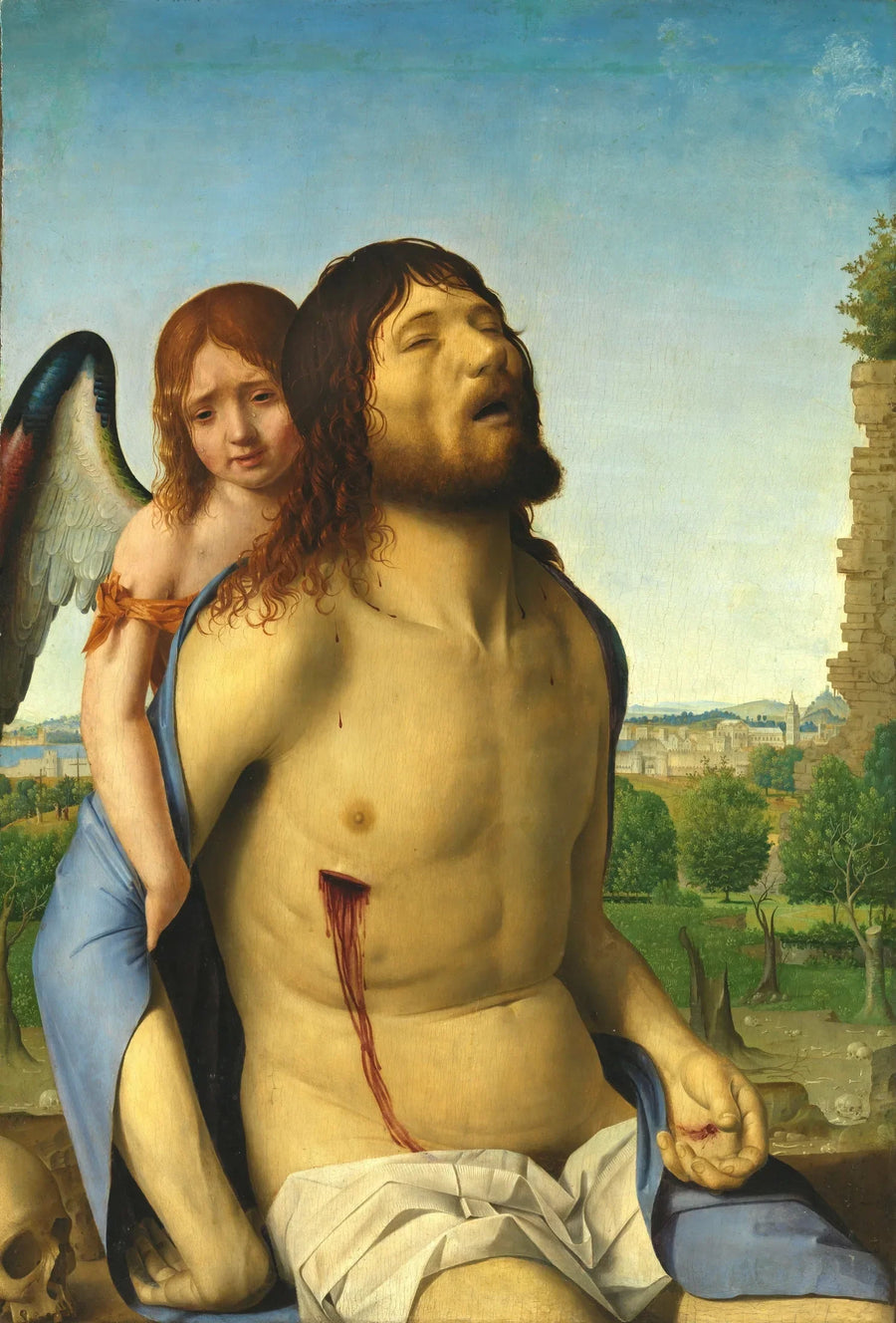 Kristus død, støttet af en engel - Antonello de Messine