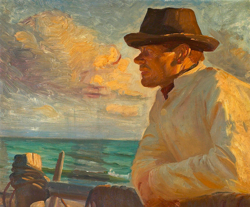 Christoffer i solen, stående på havmuren. - Michael Peter Ancher