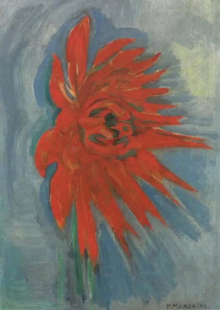 Chrysanthème rouge sur fond bleu - Piet Mondrian image 1 tableau peint à l’huile sur toile