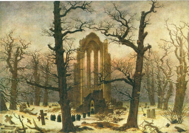 Klosterets kirkegård under sneen - Caspar David Friedrich
