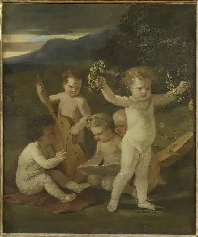 Fem musiker-putti - Nicolas Poussin