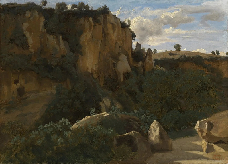 Civita Castellana. Klipper, der dominerer den skovklædte dal - Jean-Baptiste Camille Corot