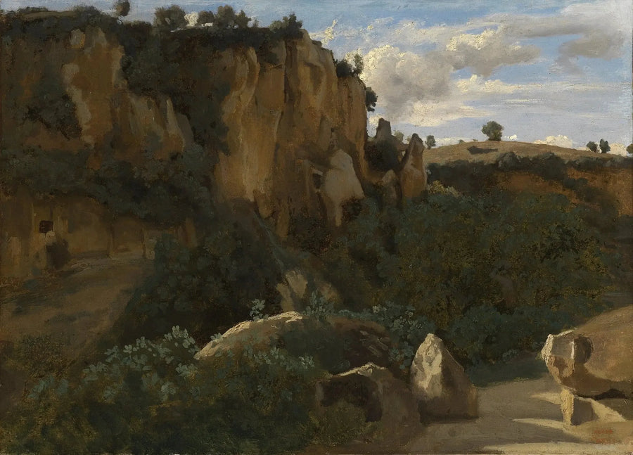 Civita Castellana. Klipper, der dominerer den skovklædte dal - Jean-Baptiste Camille Corot