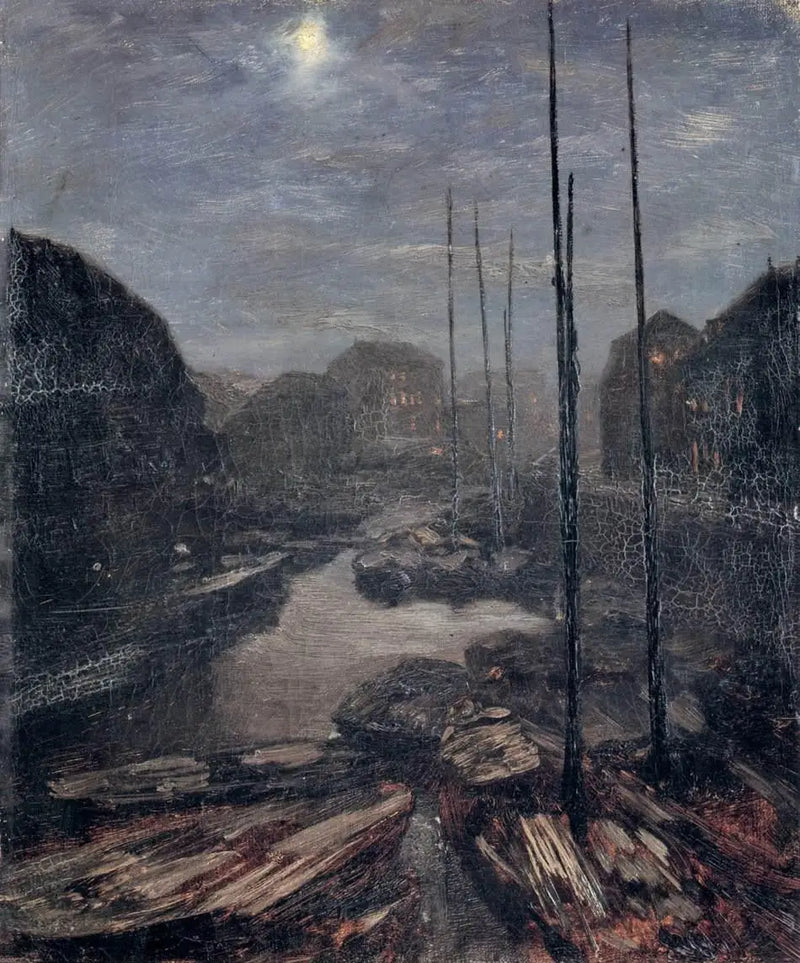 Måneskin over Friedrichskanal i det gamle Berlin - Adolph von Menzel
