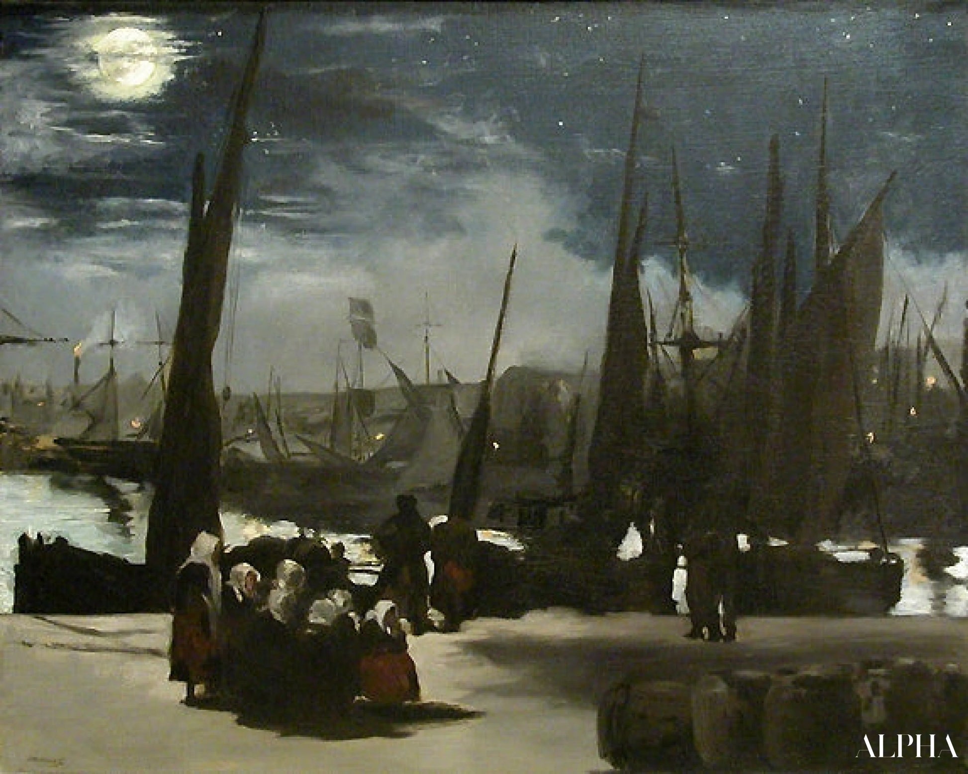 Måneskin over havnen i Boulogne - Edouard Manet - Reproduktioner af malerier og højkvalitets malerier