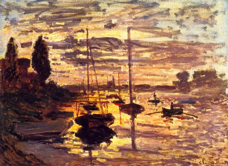 Ved Petit-Gennevilliers, solnedgang W338 - Claude Monet