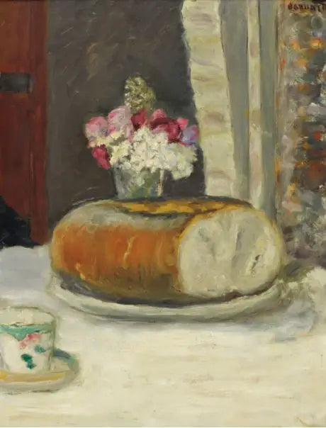 Bordhjørne (Kaffekop, brød og blomster) - Pierre Bonnard