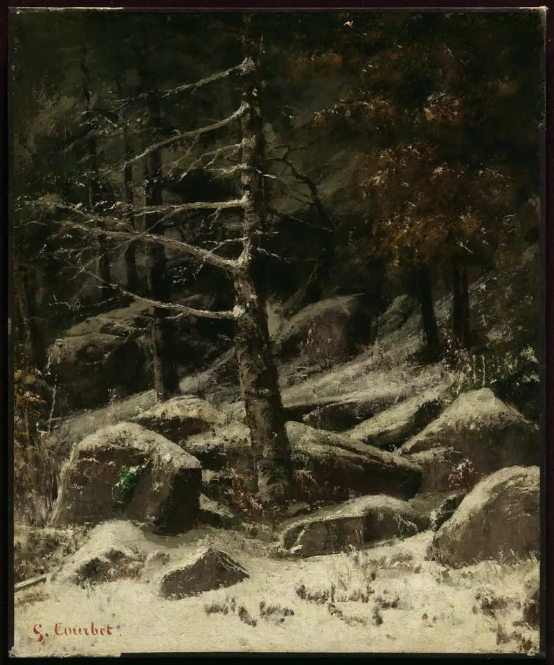 Vinterskov med bakker - Gustave Courbet