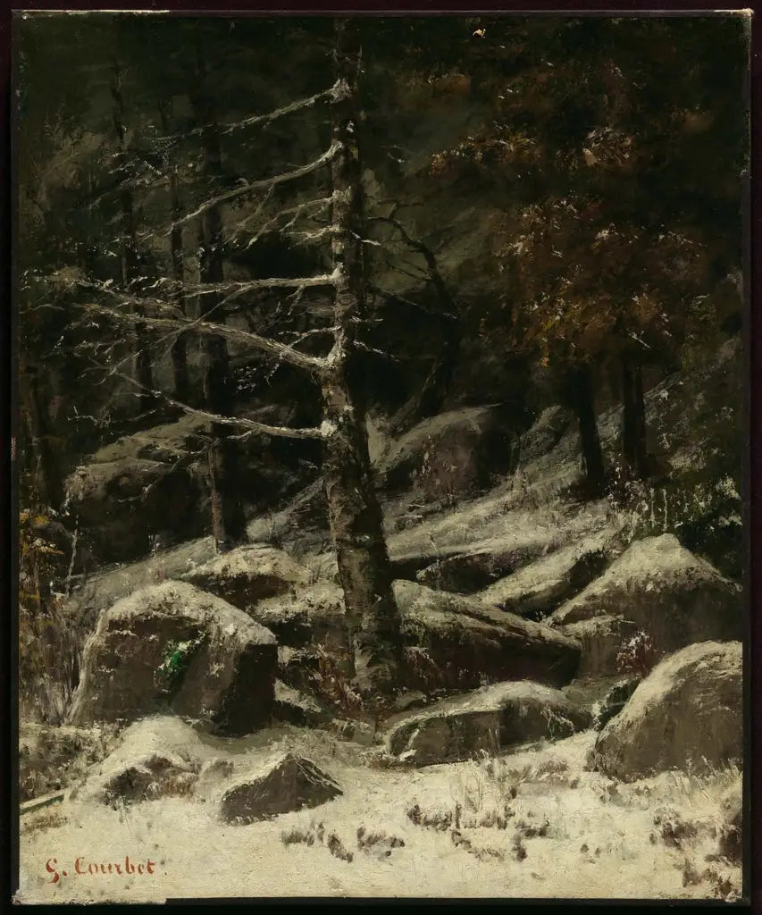 Vinterskov med bakker - Gustave Courbet