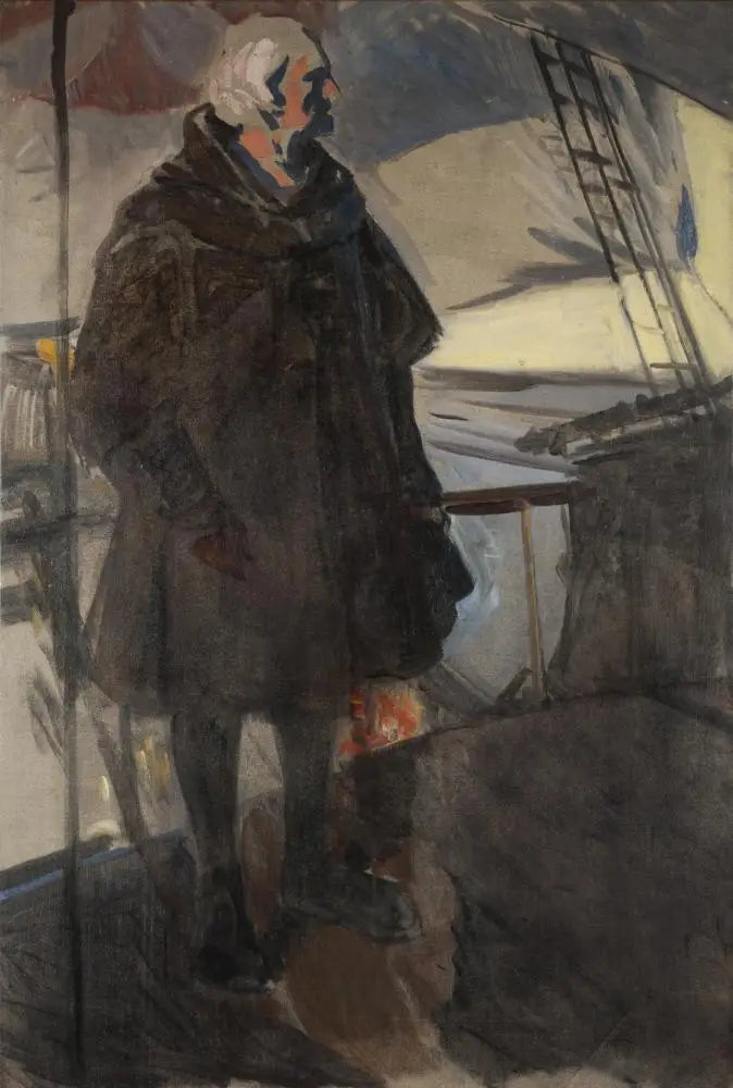 Colomb der forlader Palos (profil til højre, ansigt mod agterstavnen) - Joaquín Sorolla