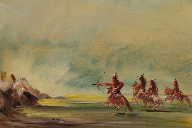 Comanche giver pile til Medicine Rock - George Catlin
