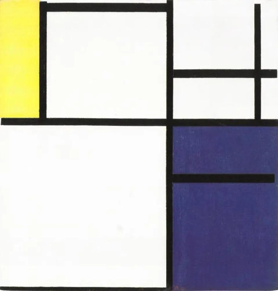 Komposition med gul, blå og blå-hvid - Piet Mondrian