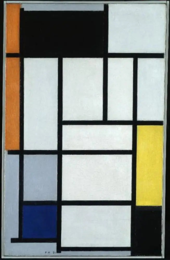 Composition avec du rouge, du noir, du jaune, du bleu et du gris - Piet Mondrian image 1 tableau peint à l’huile sur toile