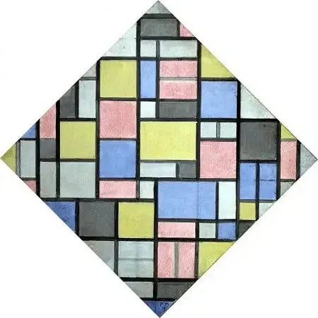 Komposition med raster 6: resultat, komposition med farver - Piet Mondrian