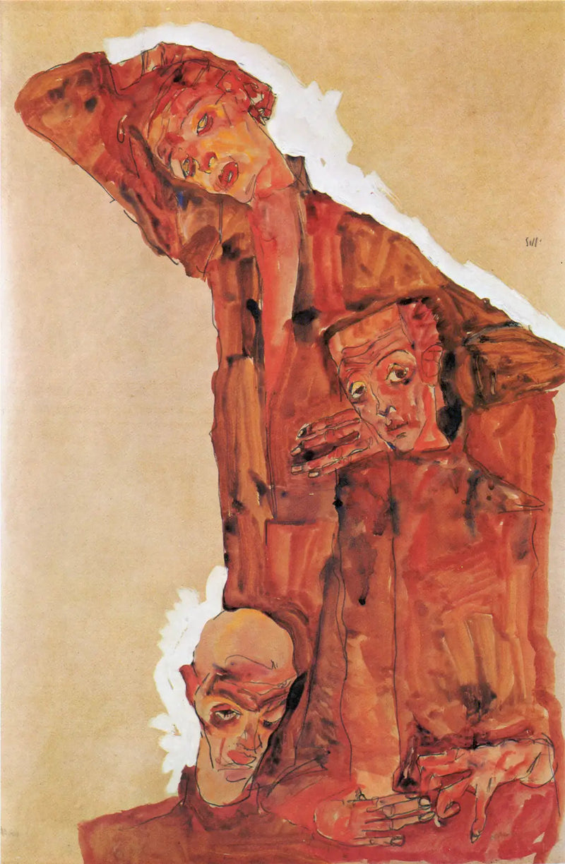 Komposition efter Portræt af tre mænd (Selvportræt) - Egon Schiele