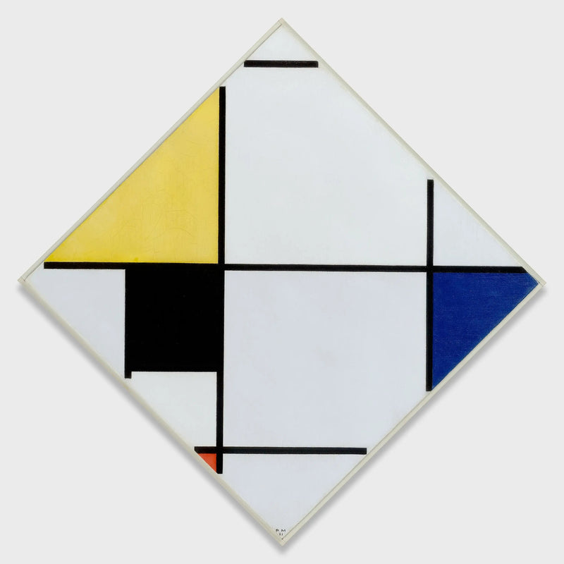 Diamantkomposition med gult, sort, blåt, rødt og gråt - Piet Mondrian