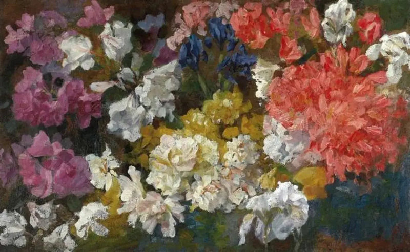 Blomsterkomposition med rhododendroner og iris - Piet Mondrian