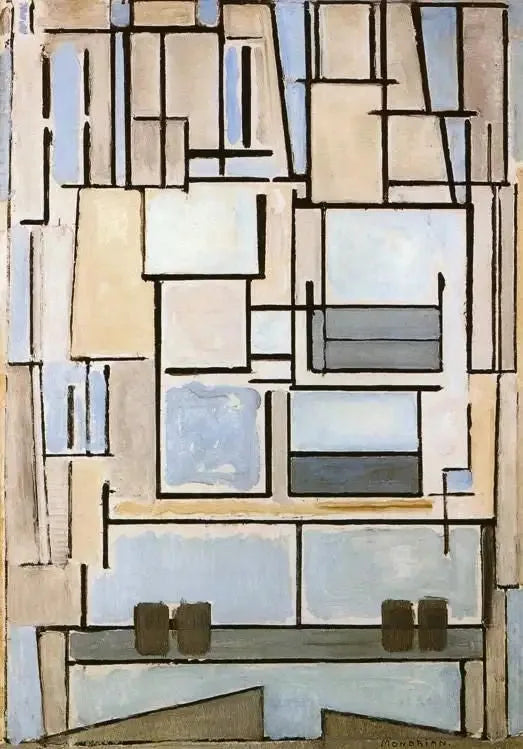Komposition nr. VI, Komposition 9 (Blå facade) - Piet Mondrian