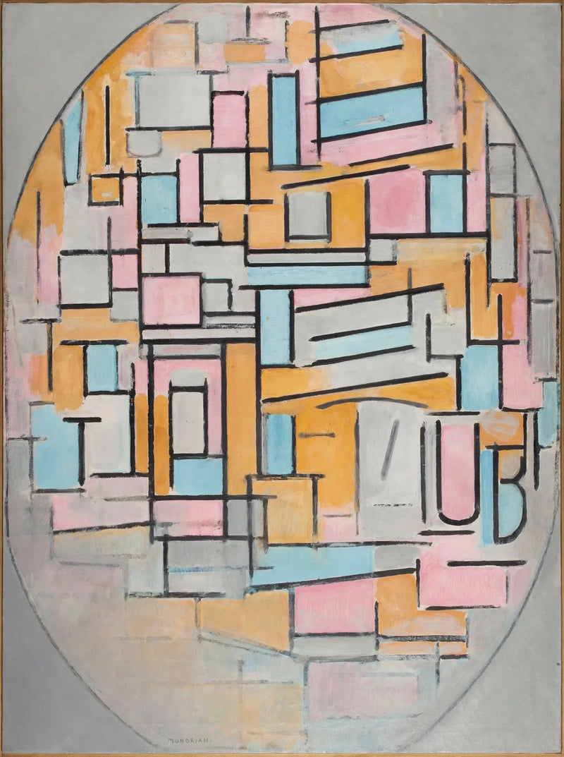 Oval komposition med farvede paneler 2 - Piet Mondrian
