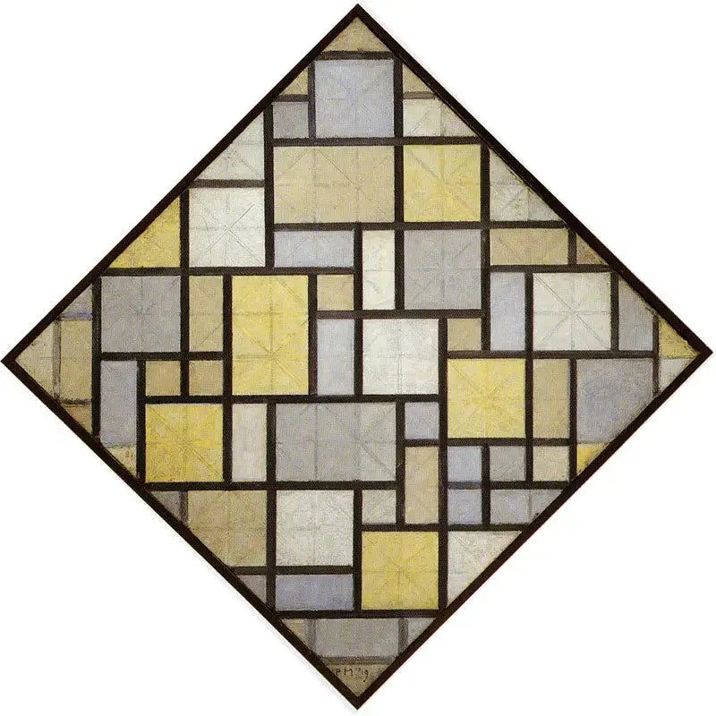 Komposition: Lyse farveplaner med grå linjer - Piet Mondrian