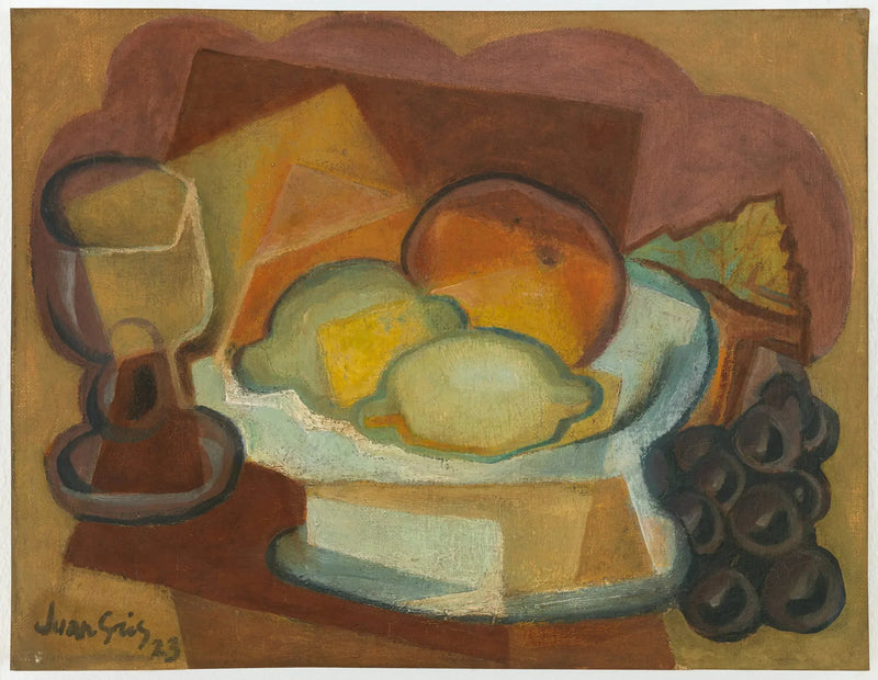 Kompotfad og glas (Dødt natur med citroner) - Juan Gris