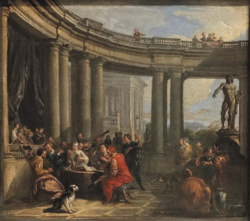 Koncert givet inde i en cirkulær galleris indre af dorisk orden - Giovanni Paolo Panini