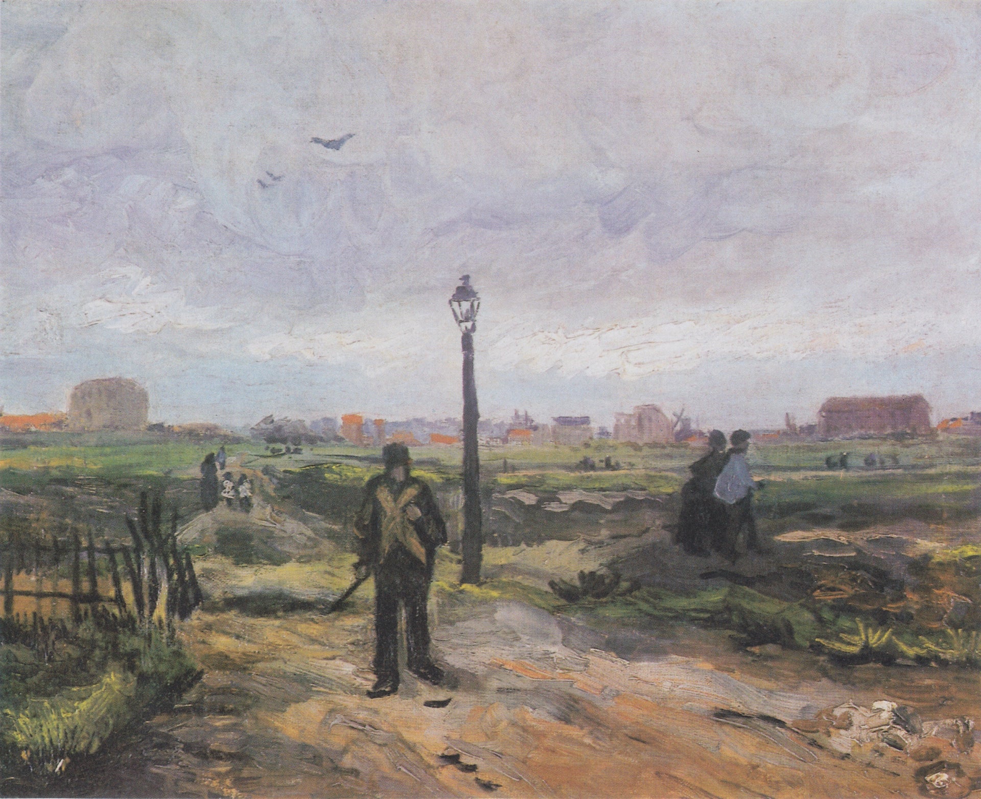 Aux confins de Paris F264 — chemin, réverbère, promeneurs et terrains vagues peints par Vincent van Gogh
