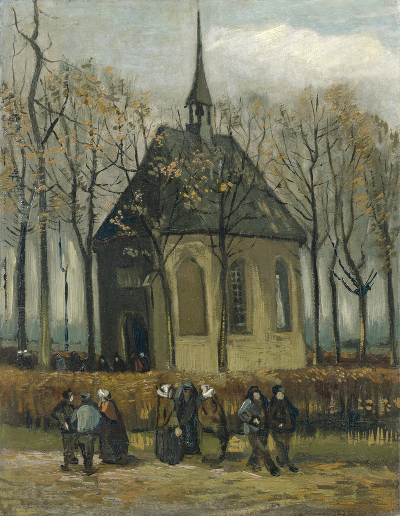 Kongregation forlader den reformerede kirke i Nuenen - Vincent van Gogh