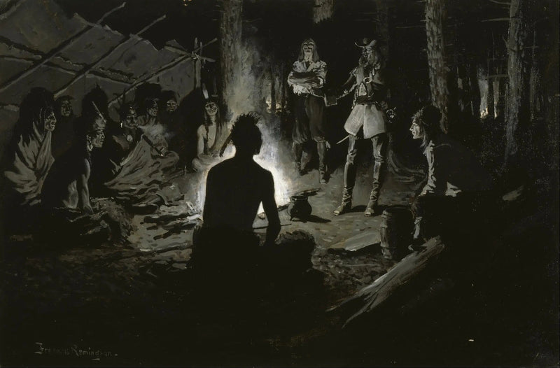 Fransk opdagelsesrejsendes råd med indianere - Frederic Remington