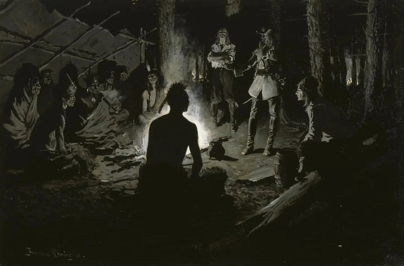 Fransk opdagelsesrejsendes råd med indianere - Frederic Remington