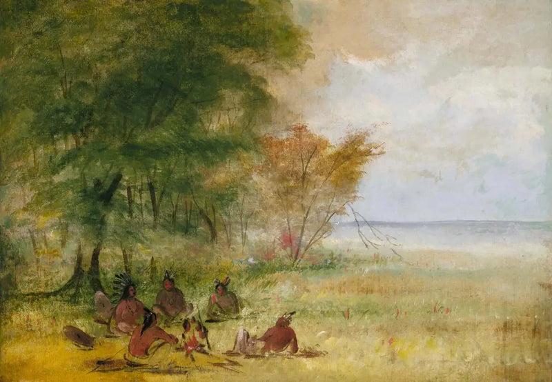 Sioux-indisk råd, ledere i dyb deliberation - George Catlin