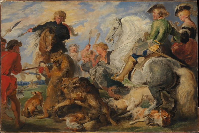 Kopi efter « Jagt på ulv og ræv » af Rubens - Edwin Henry Landseer