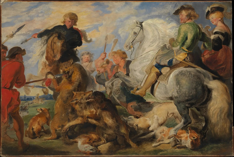 Kopi efter « Jagt på ulv og ræv » af Rubens - Edwin Henry Landseer