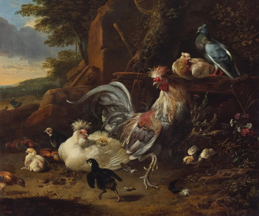 Høns, høner og andre fugle i en gård - Melchior de Hondecoeter