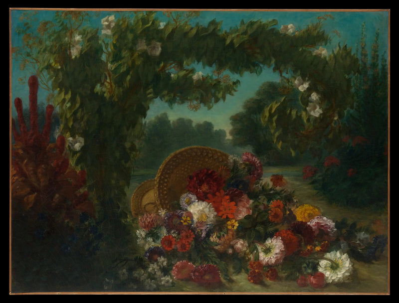 Omvendt blomsterkurv i en have - Eugène Delacroix