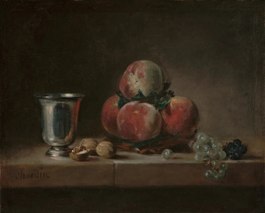 Ferskenskål med et sølvglas - Jean Siméon Chardin