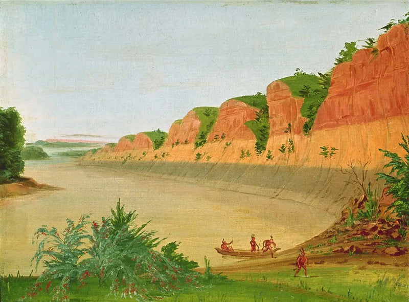 Sydsiden af øen Buffalo, der viser Buffalo-bugterne i forgrunden - George Catlin