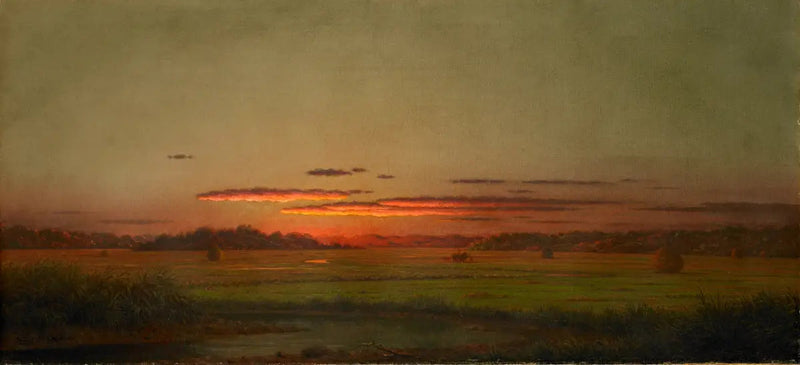 Solnedgang, høstak i det fjerne - Martin Johnson Heade