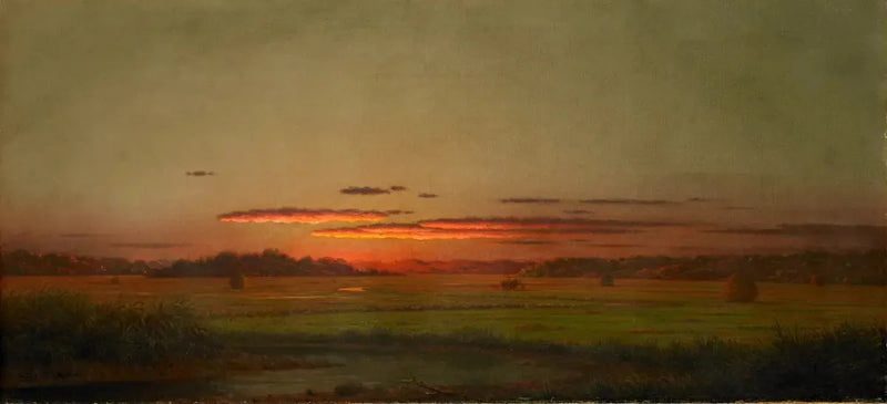 Solnedgang, høstak i det fjerne - Martin Johnson Heade