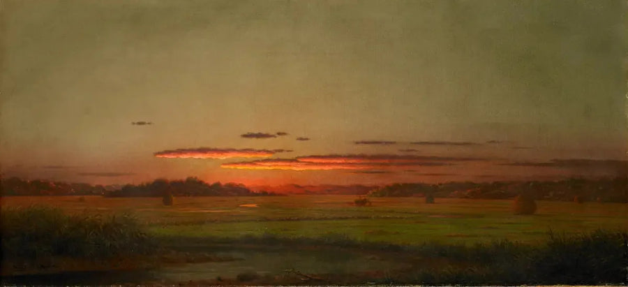 Solnedgang, høstak i det fjerne - Martin Johnson Heade