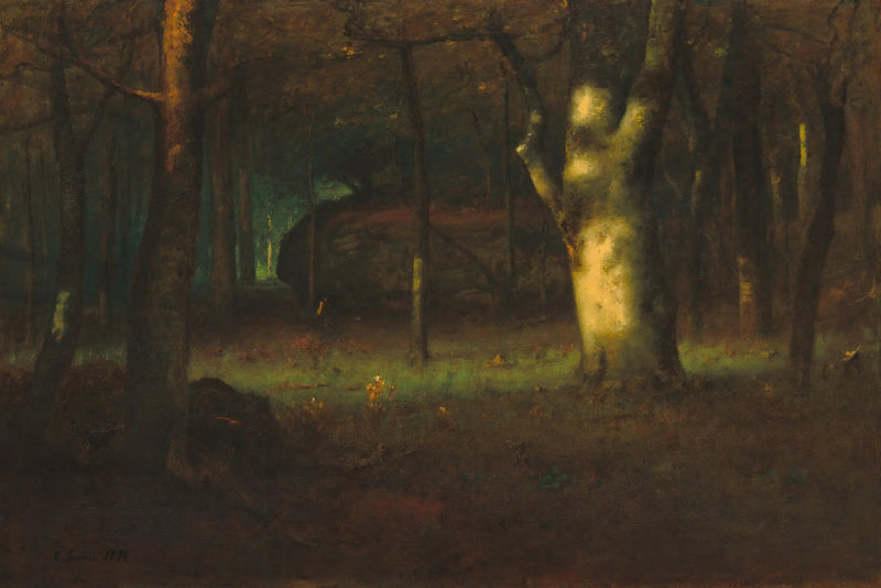 Solnedgang i skoven - George Inness