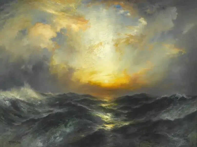 Solnedgang over havet - Thomas Moran
