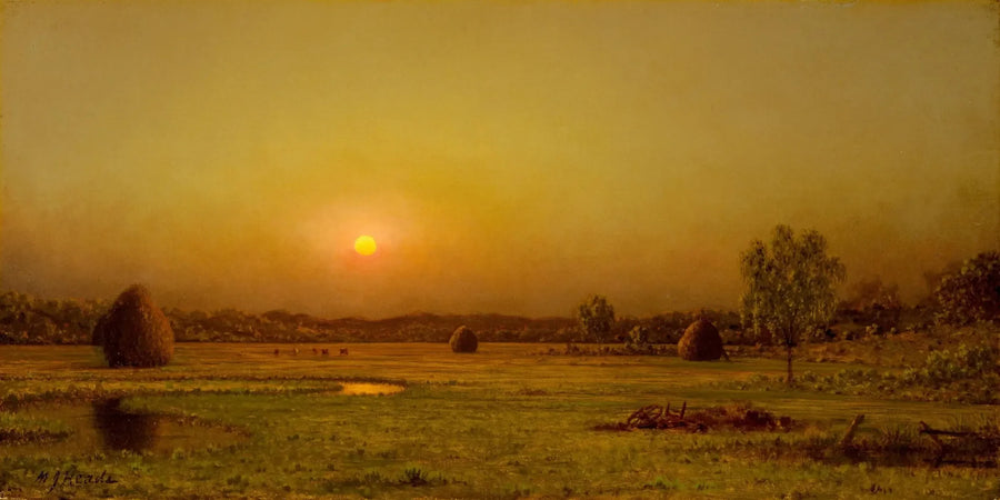 Solnedgang over marskene, Newburyport, Massachusetts - Martin Johnson Heade