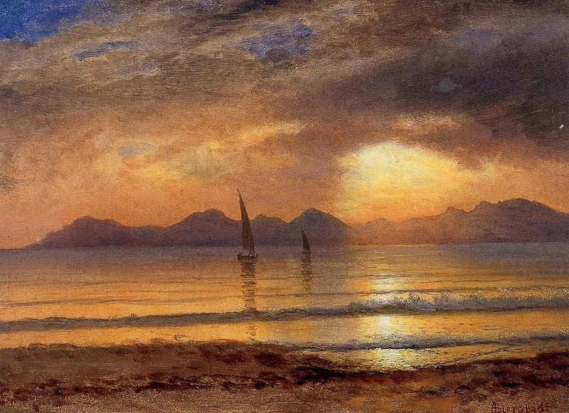 Solnedgang over en bjergsø - Albert Bierstadt