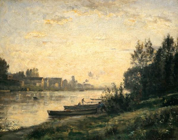 Solnedgang over en flod - Stanislas Lépine