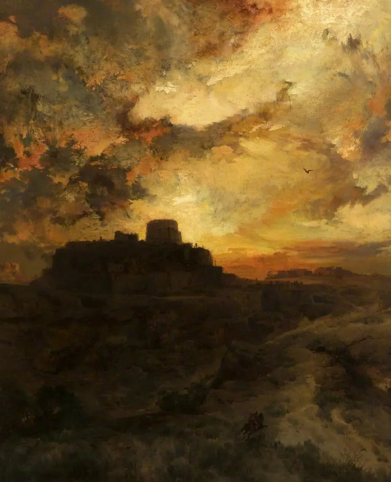 Solnedgang, Pueblo del Walpe, Arizona - Thomas Moran