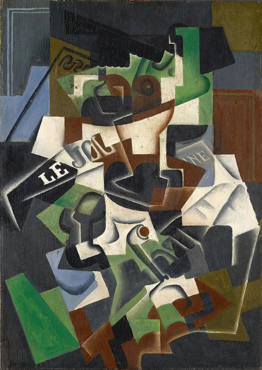 Frugt skål, pibe og avis - Juan Gris